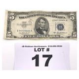1953 A $5 DOLLAR SILVER CERTIFICATE