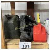 (3) FUEL CANS, LEAF BLOWER PARTS/TUBES
