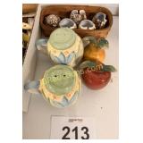 SALT & PEPPER SHAKERS AND CERAMIC NAPKIN RINGS
