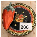 PEPPER DISH AND PLATE (PEPPER HAS BEEN REPAIRED)