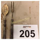 BRASS OLIVE FORK AND KNIFE