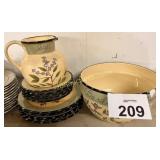 HERB THEMED DISHES WITH PITCHER & LARGE BOWL