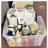 CLEANING CADDY & TOTE OF CLEANERS