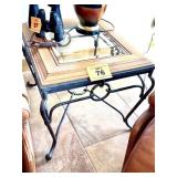 GLASS, WOOD, & IRON END TABLE