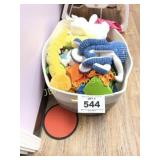 CLOTH BASKET, STUFFED ANIMALS