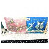 (2) CANVAS WALL HANGINGS, COLOR CHANGING BOARD