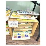 WOOD CABINET W/PUZZLES