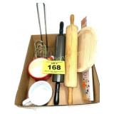 BOX W ROLLING PINS, ETC