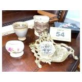 BRAS INKWELL AND ASST GLASSWARE