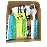BOX W PILL BOXES, IRON AND HAIR DRYER