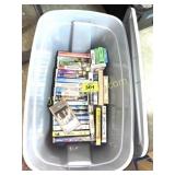 VHS TAPES W PLASTIC TOTE AND LID