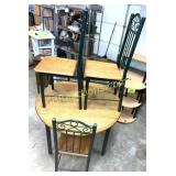 WOOD AND GREEN METAL DROP LEAF TABLE DINETTE SET