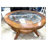NICE ROUND COFFEE TABLE, GLASS TOP ON CASTERS