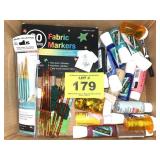 BOX OF CRAFTS, MARKERS, PAINT BRUSHES