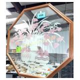 1980'S STYLE LARGE MIRROR WITH FLORAL DECOR