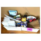 2 BOXES OF KITCHEN ITEMS: ICE TRAYS, PLACE MATS...