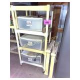 PLASTIC RACK, PLASTIC DRAWERS AND CONTENTS