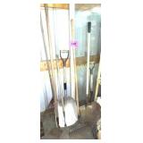 YARD TOOLS: SCOOP SHOVEL, RAKES, SHOVELS, HOE