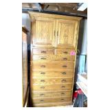 LARGE OAK CABINET W 9 DRAWERS 84' TALL