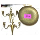 BRASS PLATE AND WALLMOUNT CANDLE HOLDERS