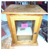 CUSTOM OAK DISPLAY CASE WITH PEDESTAL INSIDE