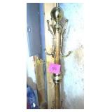 WOOD AND BRASS COAT RACK