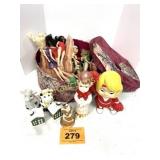 BOX OF DOLLS, FIGURINES, DECORATIONS