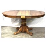 BALL & CLAW FOOT OAK FINISH TABLE WITH LEAF