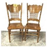 PAIR OF PATTERN BACK OAK DINING CHAIRS