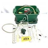 SMALL TUB WITH POWER STRIPS ETC
