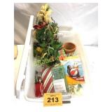 PLASTIC TUB OF CHRISTMAS DECORATIONS