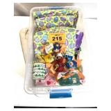 PLASTIC TUB WITH EASTER FABRIC AND DECORATIONS