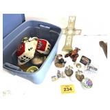 TUB WITH LIGHTERS AND DECORATIONS, NASCAR ITEMS