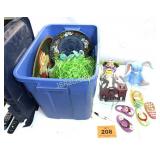 PLASTIC TUB OF DECORATIONS