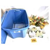 PLASTIC TUB OF DECORATIONS