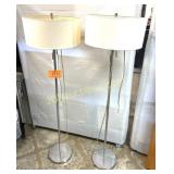 PAIR OF CHROME POLE LAMPS W SHADES