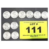 WALKING LIBERTY SILVER HALF DOLLAR COINS X 10