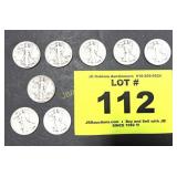 WALKING LIBERTY SILVER HALF DOLLAR COINS X 8
