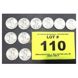 WALKING LIBERTY SILVER HALF DOLLAR COINS X 10