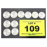 WALKING LIBERTY SILVER HALF DOLLAR COINS X 10