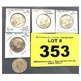 (5) KENNEDY HALF DOLLARS
