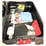 CAMPING SUPPLIES IN PLASTIC TOTE