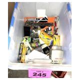 PLASTIC TOTE WITH OFFICE SUPPLIES