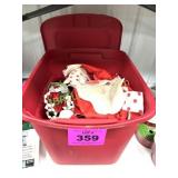 PLASTIC TOTE WITH CHRISTMAS ITEMS
