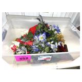 PLASTIC TOTE OF FLORAL DECORATIONS