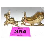 BRASS SLEIGH AND REINDEER