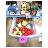 PLASTIC TOTE OF CHRISTMAS DECORATIONS