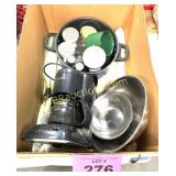 BOX W COFFEE POT, SS BOWLS, ETC.