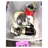 TOTE WITH DRILL, WIRE, TRAILER WIRING PARTS, ETC