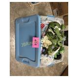 PLASTIC TOTE OF FLOWERS